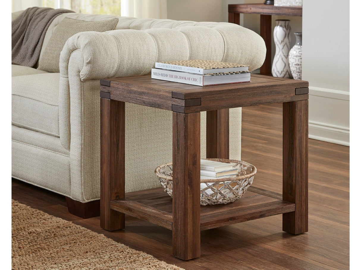 Meadow Solid Wood Rectangular Side Table in Brick Brown by Modus Furniture at Eve Furniture