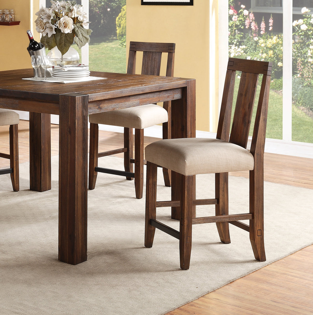 Meadow Solid Wood Upholstered Kitchen Counter Stool in Brick Brown (Set of 2) by Modus Furniture at Eve Furniture
