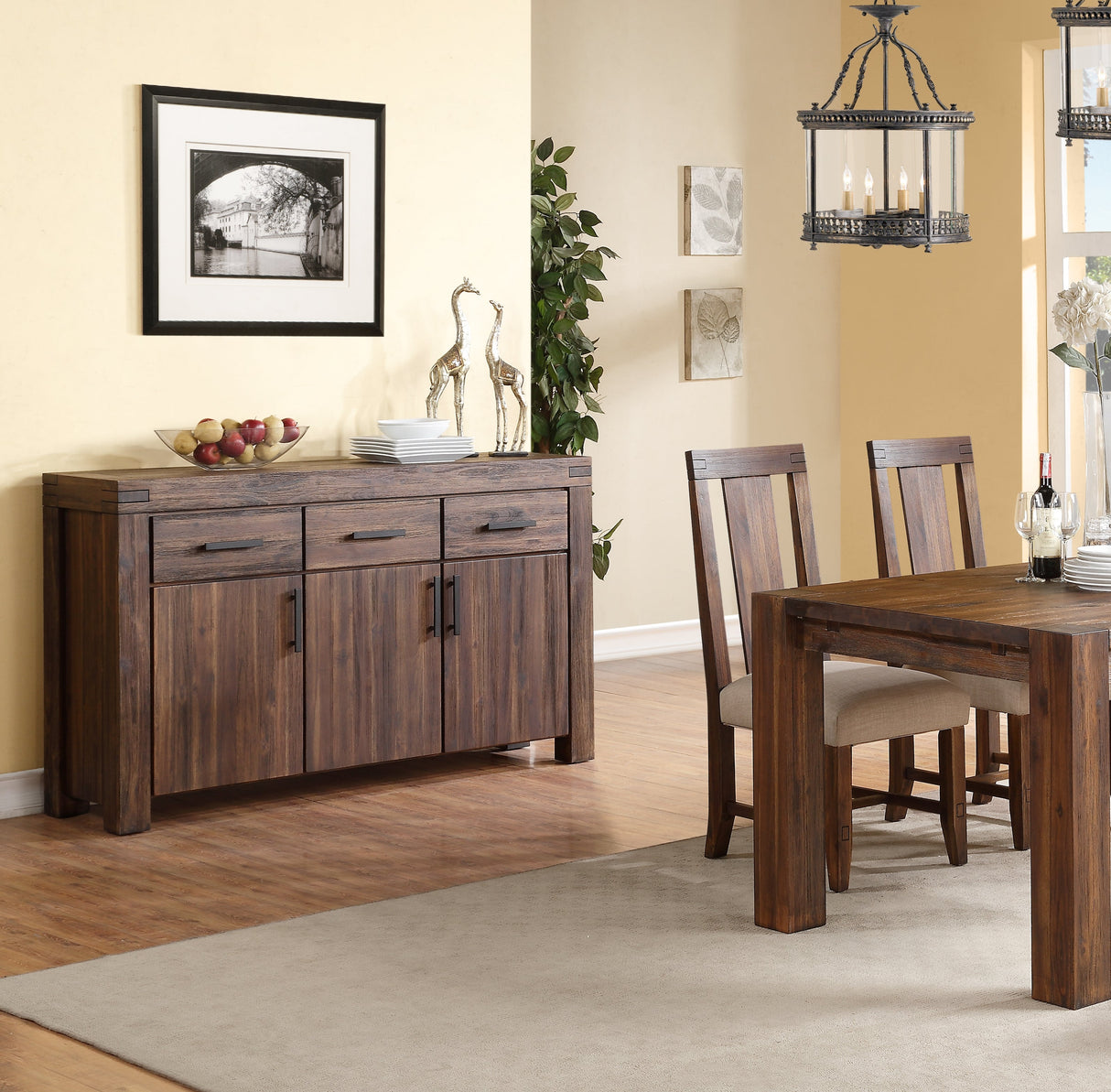 Meadow Three Drawer Three Door Solid Wood Sideboard in Brick Brown by Modus Furniture at Eve Furniture