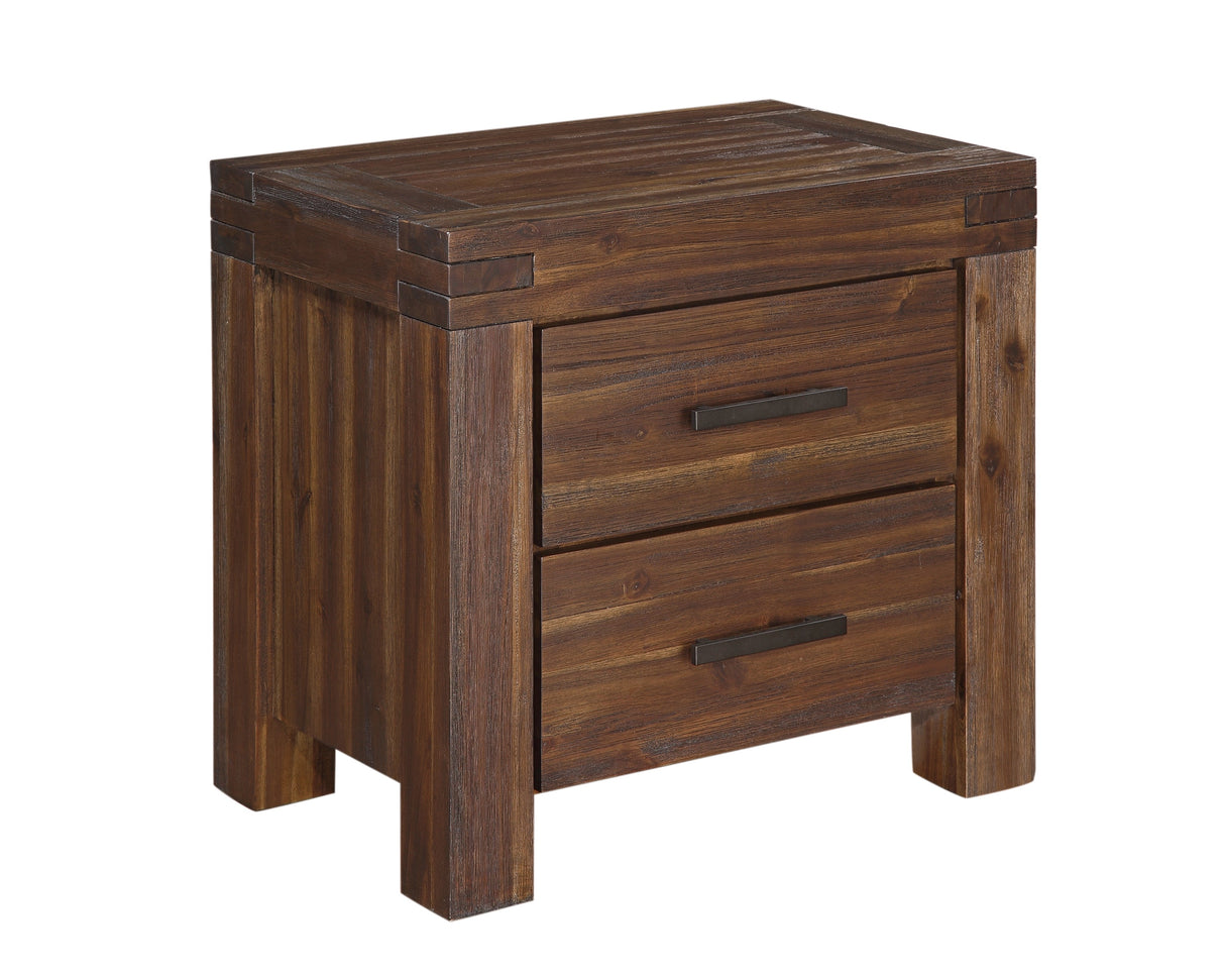Meadow Two Drawer Solid Wood Nightstand in Brick Brown by Modus Furniture at Eve Furniture