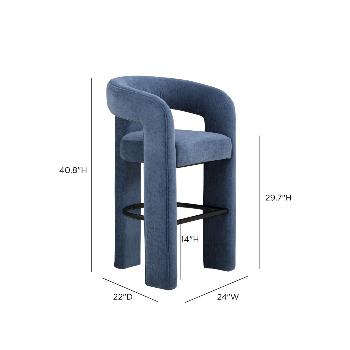 Malone Denim Blue Performance Fabric Bar Stool by TOV Furniture at Eve Furniture