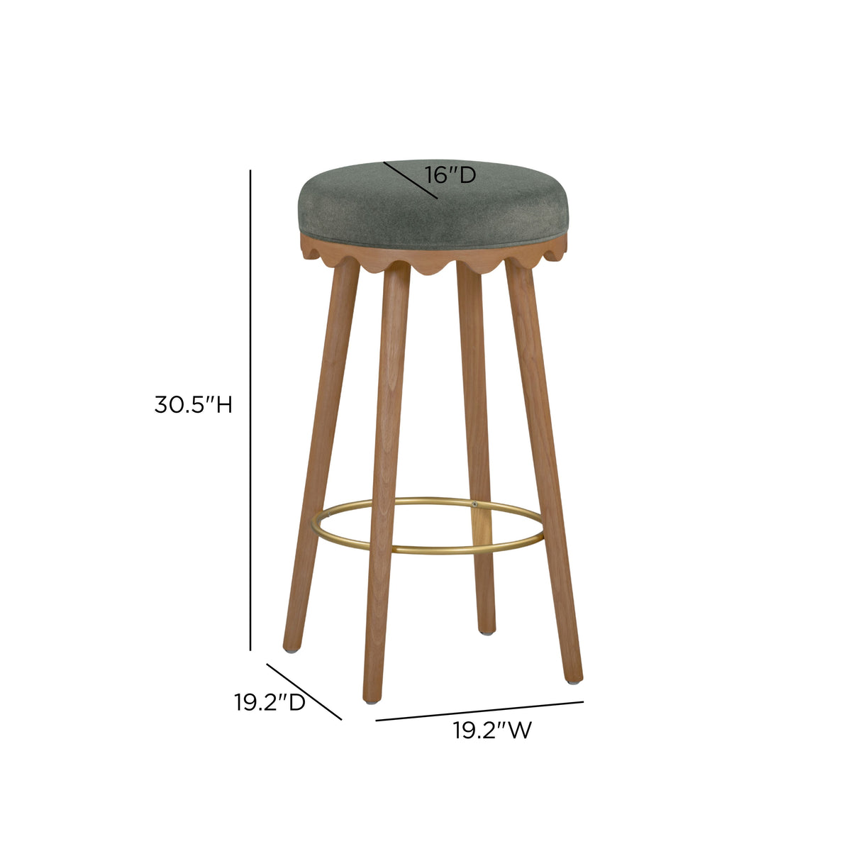 Oodle Green Performance Vegan Mohair Light Walnut Bar Stool by TOV Furniture at Eve Furniture