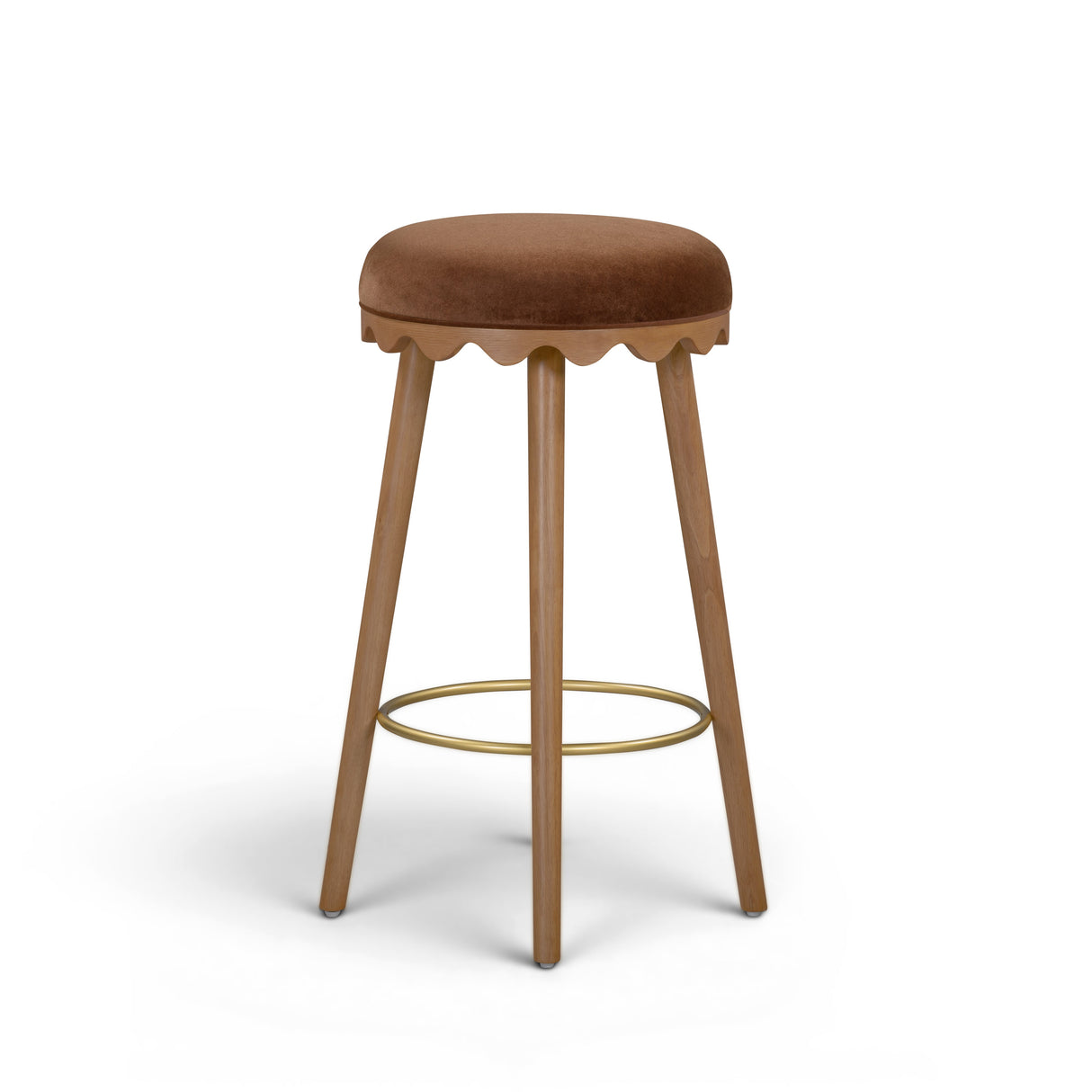 Oodle Bronze Performance Vegan Mohair Light Walnut Bar Stool by TOV Furniture at Eve Furniture