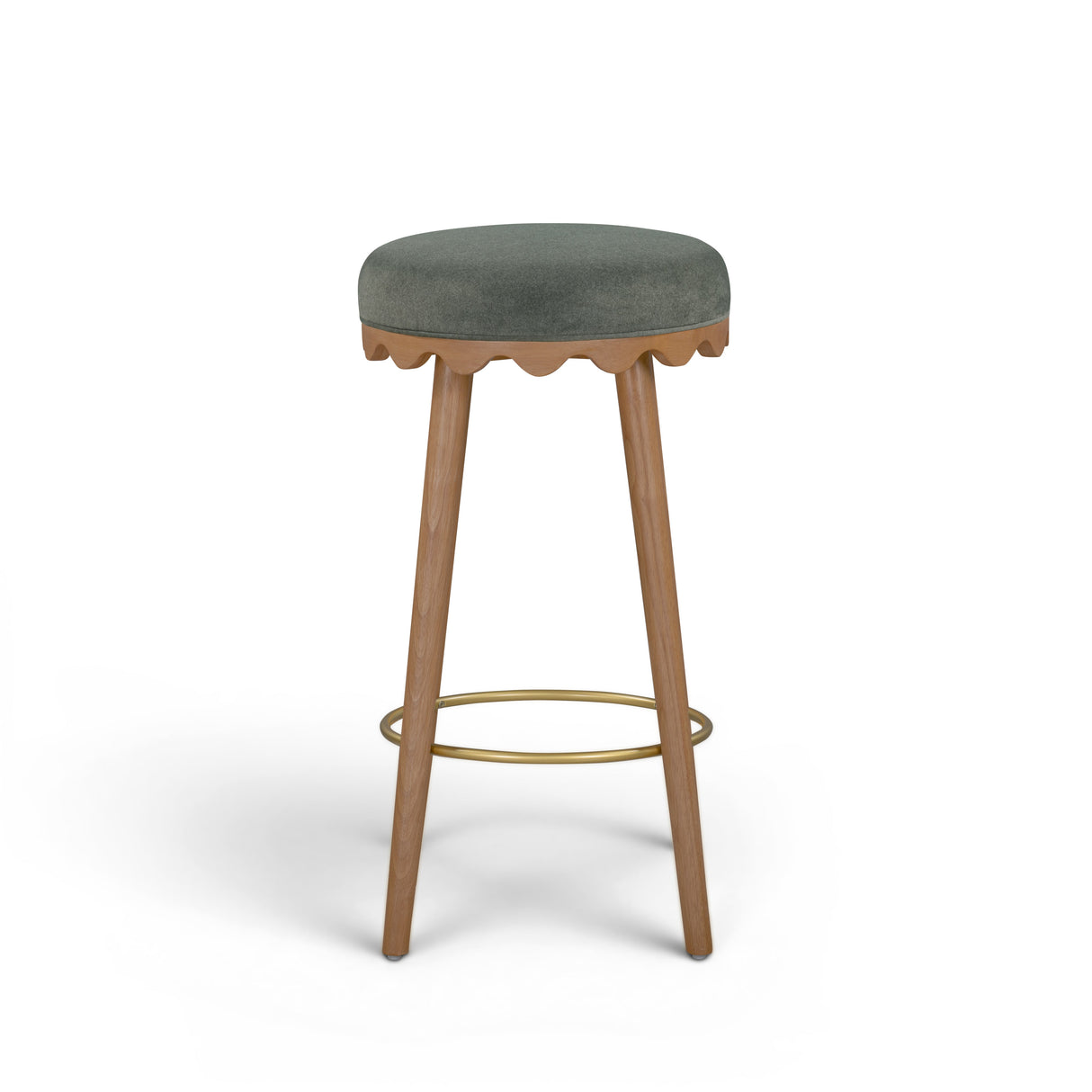 Oodle Green Performance Vegan Mohair Light Walnut Bar Stool by TOV Furniture at Eve Furniture