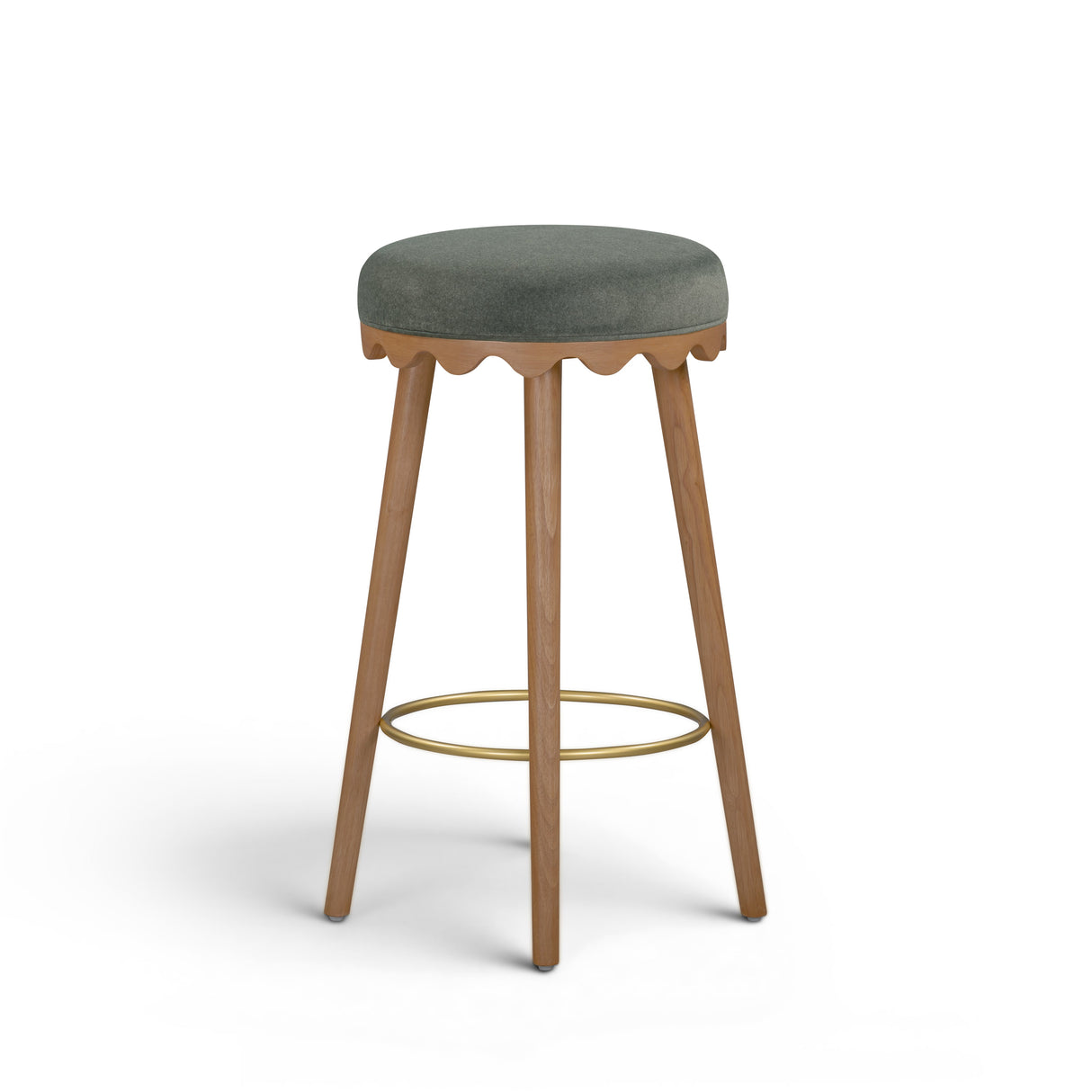 Oodle Green Performance Vegan Mohair Light Walnut Bar Stool by TOV Furniture at Eve Furniture