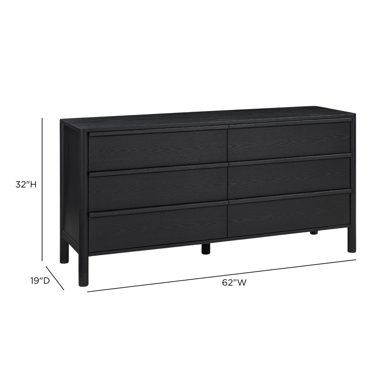 Tyra 62" Black Ash 6-Drawer Dresser