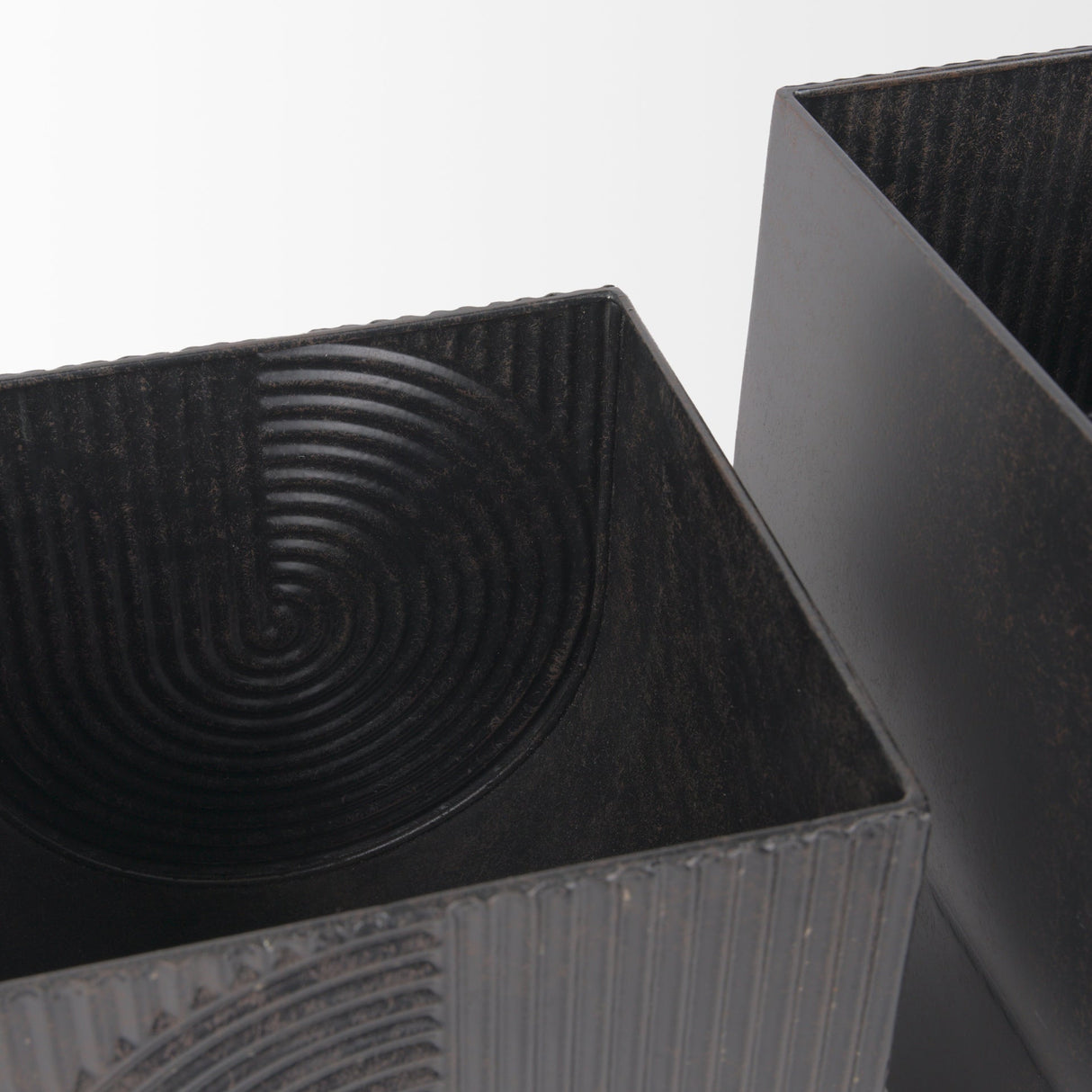Medina Antiqued Black Metal Planters (Set of 2) by Mercana at Eve Furniture