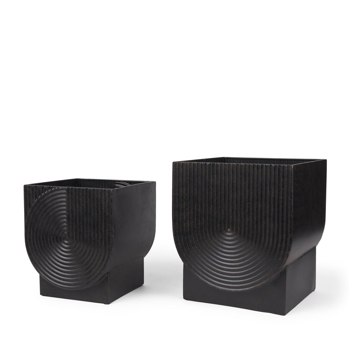Medina Antiqued Black Metal Planters (Set of 2) by Mercana at Eve Furniture