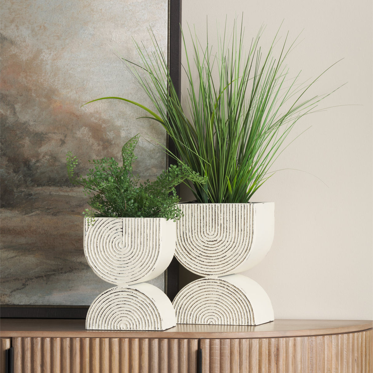 Medina Off White w/ Gold Antiquing Tall Metal Planters (Set of 2) by Mercana at Eve Furniture