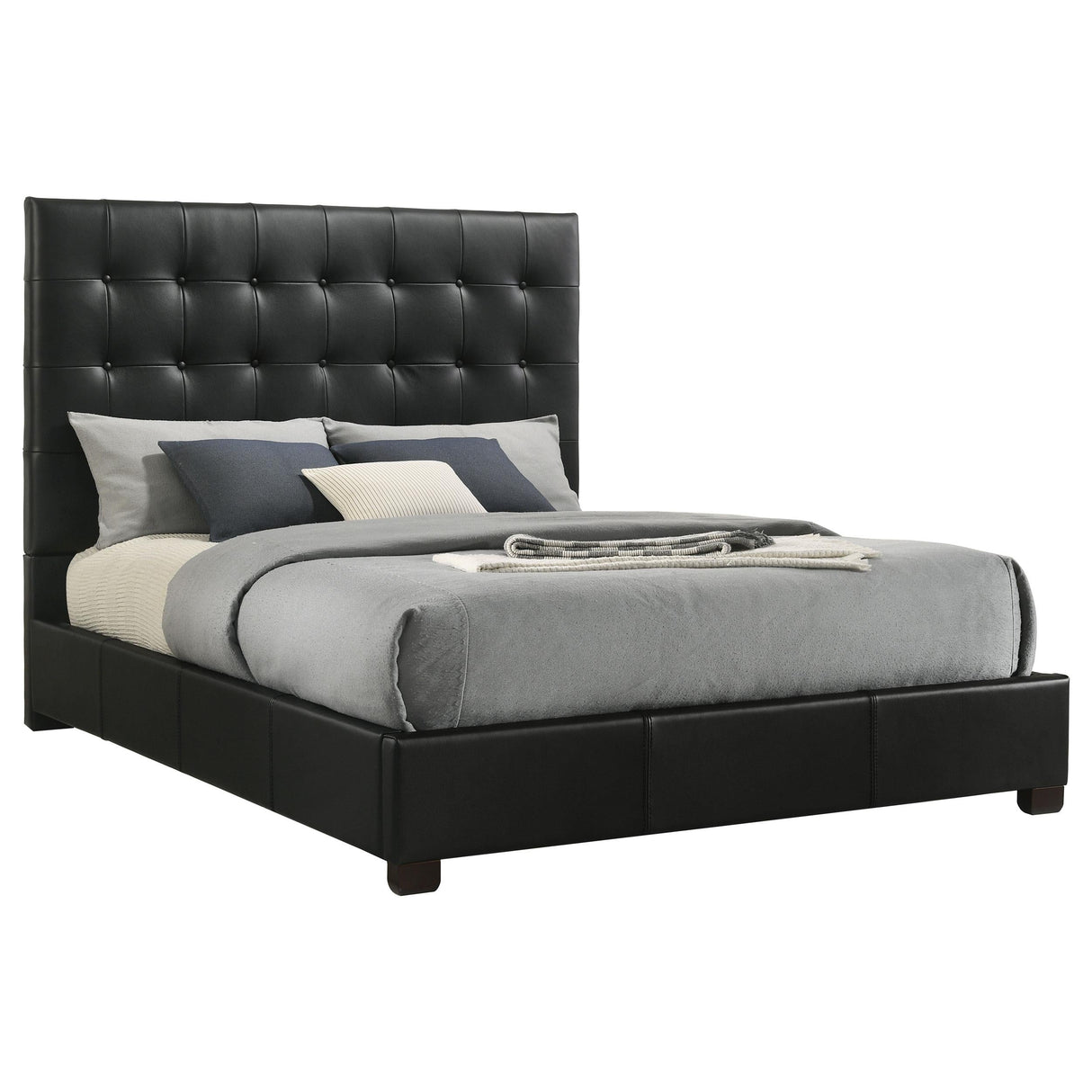 Medley Black Genuine Leather Eastern King Platform Bed by Coaster at Eve Furniture