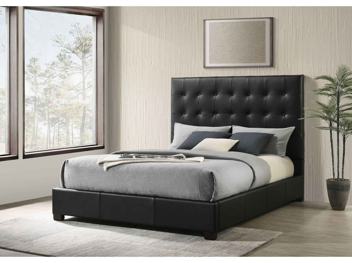 Medley Black Genuine Leather Queen Panel Platform Bed by Coaster at Eve Furniture