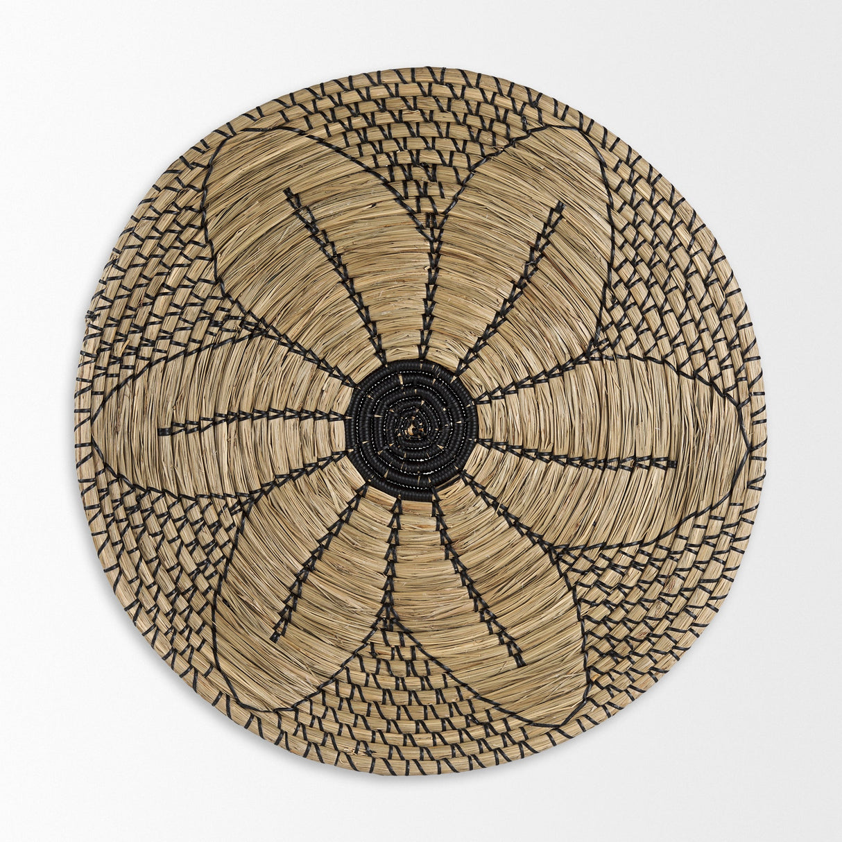 Mekhi Light Brown Seagrass W/Black String Round Wall Hanging Plate by Mercana at Eve Furniture