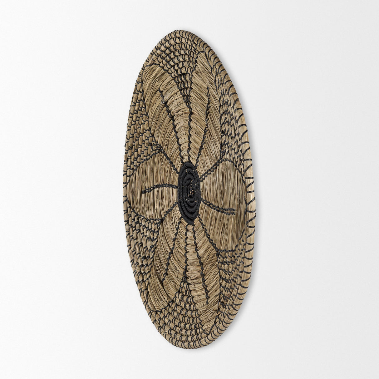 Mekhi Light Brown Seagrass W/Black String Round Wall Hanging Plate by Mercana at Eve Furniture