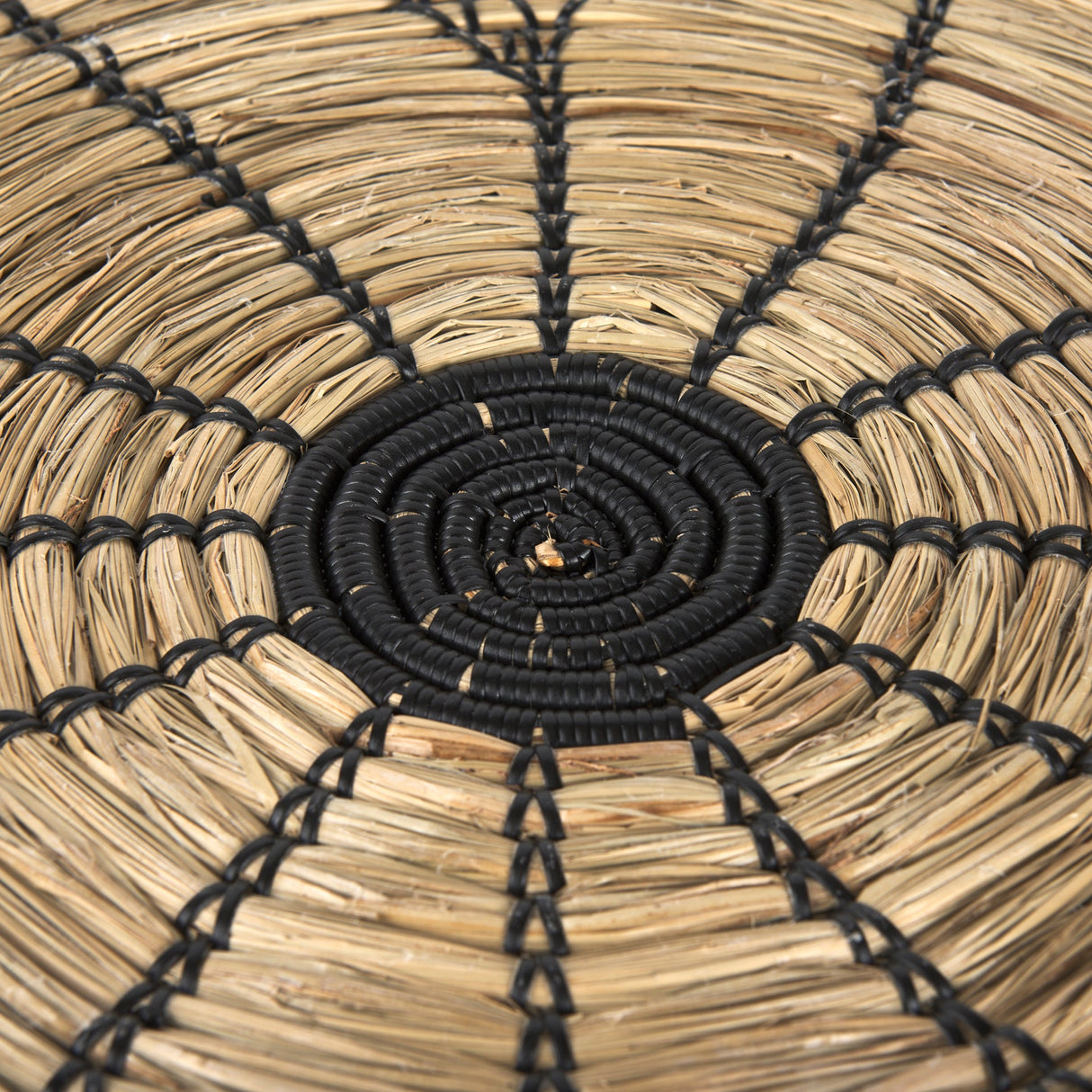 Mekhi Light Brown Seagrass W/Black String Round Wall Hanging Plate by Mercana at Eve Furniture