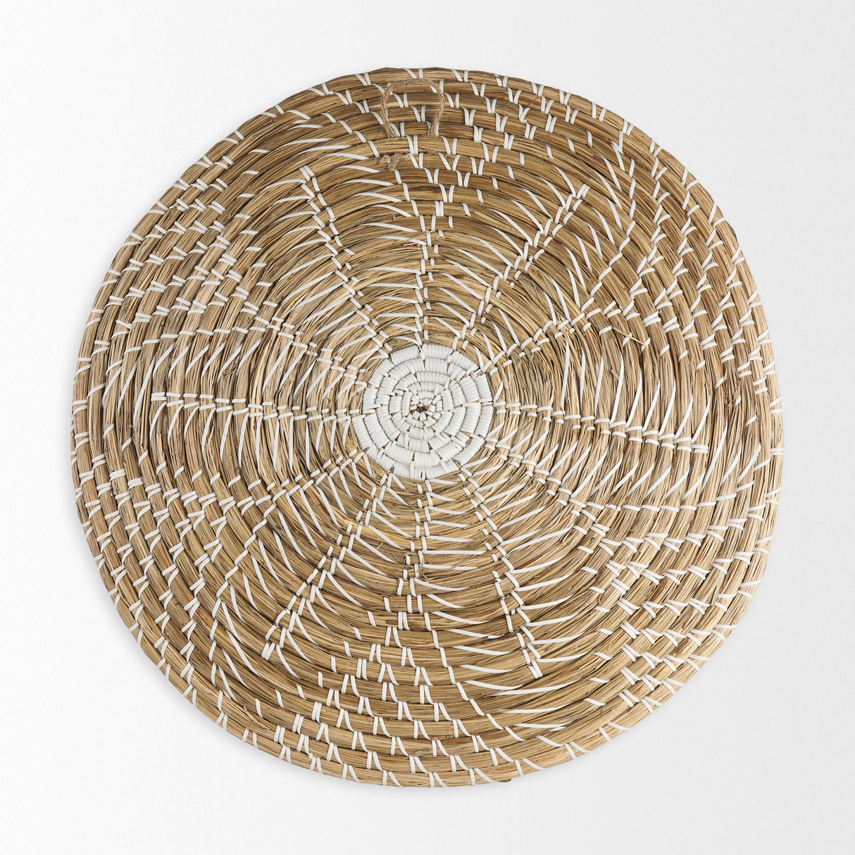 Mekhi Light Brown Seagrass W/White String Round Wall Hanging Plate by Mercana at Eve Furniture