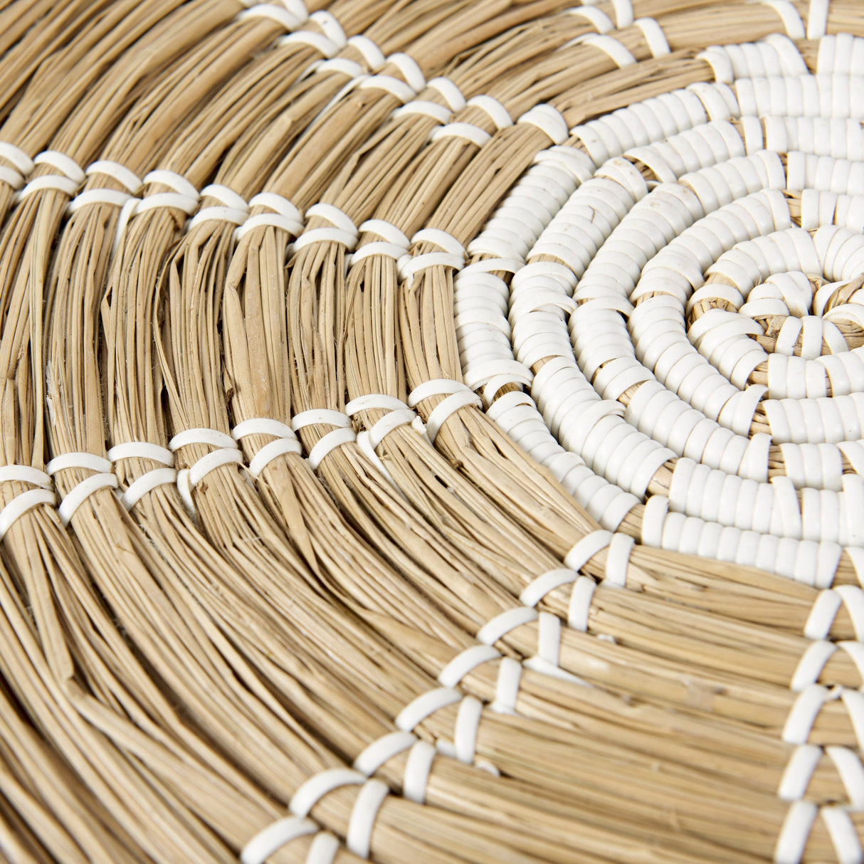 Mekhi Light Brown Seagrass W/White String Round Wall Hanging Plate by Mercana at Eve Furniture