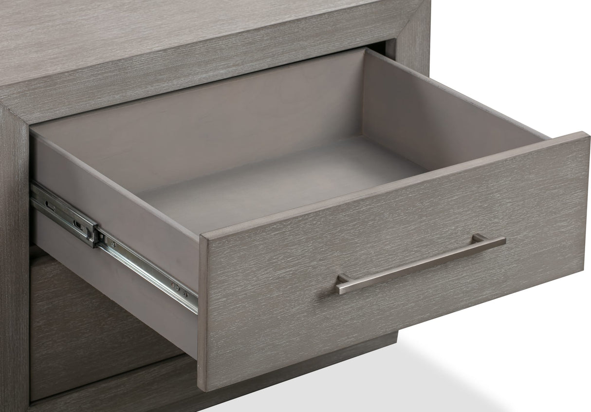 Melbourne Mineral Two Drawer Nightstand with USB by Modus Furniture at Eve Furniture
