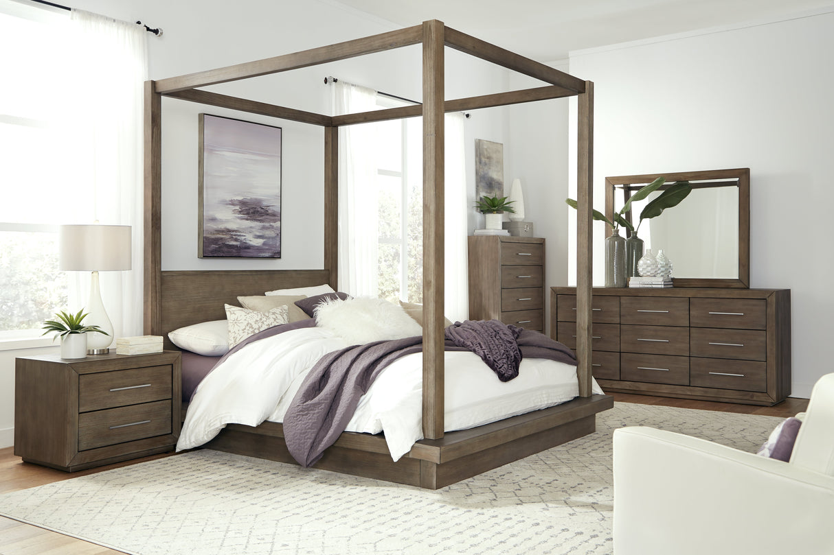 Melbourne Wood Eastern King Canopy Bed in Dark Pine by Modus Furniture at Eve Furniture
