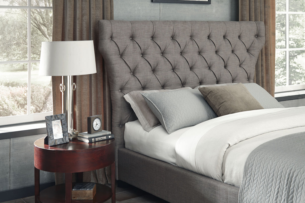 Melina California King Upholstered Footboard Storage Bed in Dolphin Linen by Modus Furniture at Eve Furniture