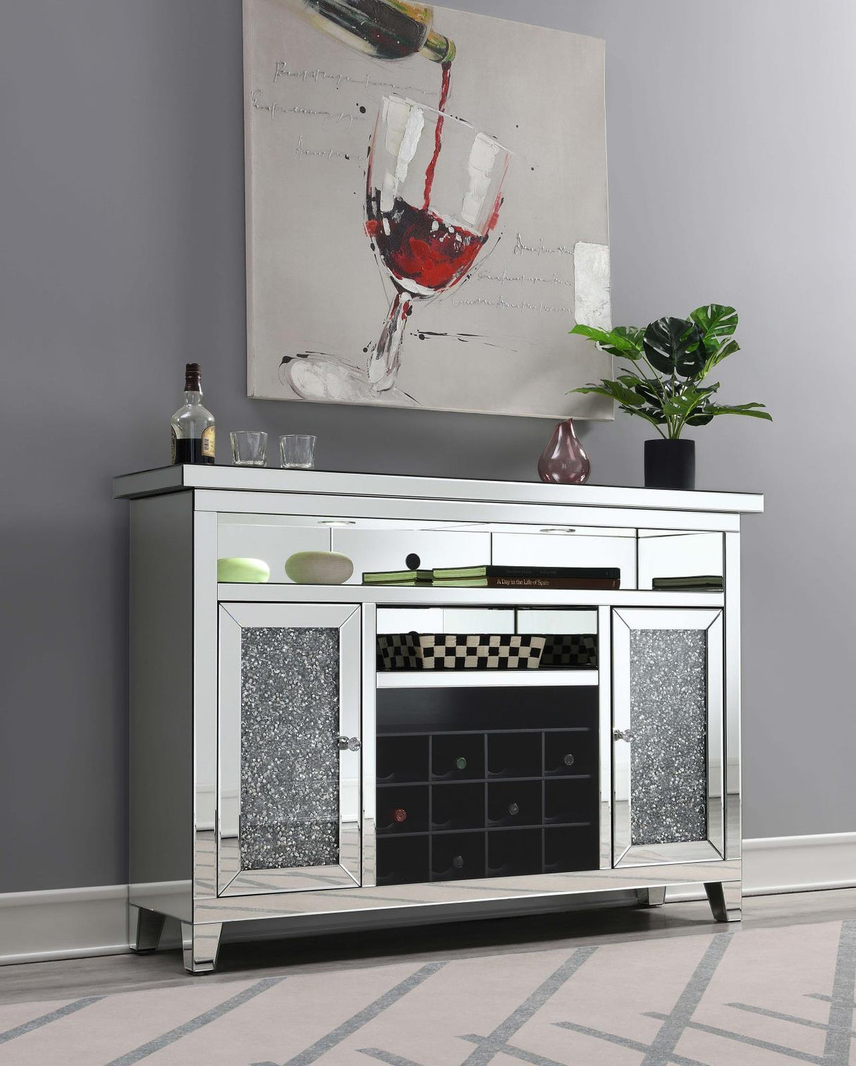 Melinda 2-Door Wine Cabinet with Lighting Mirror by Coaster at Eve Furniture