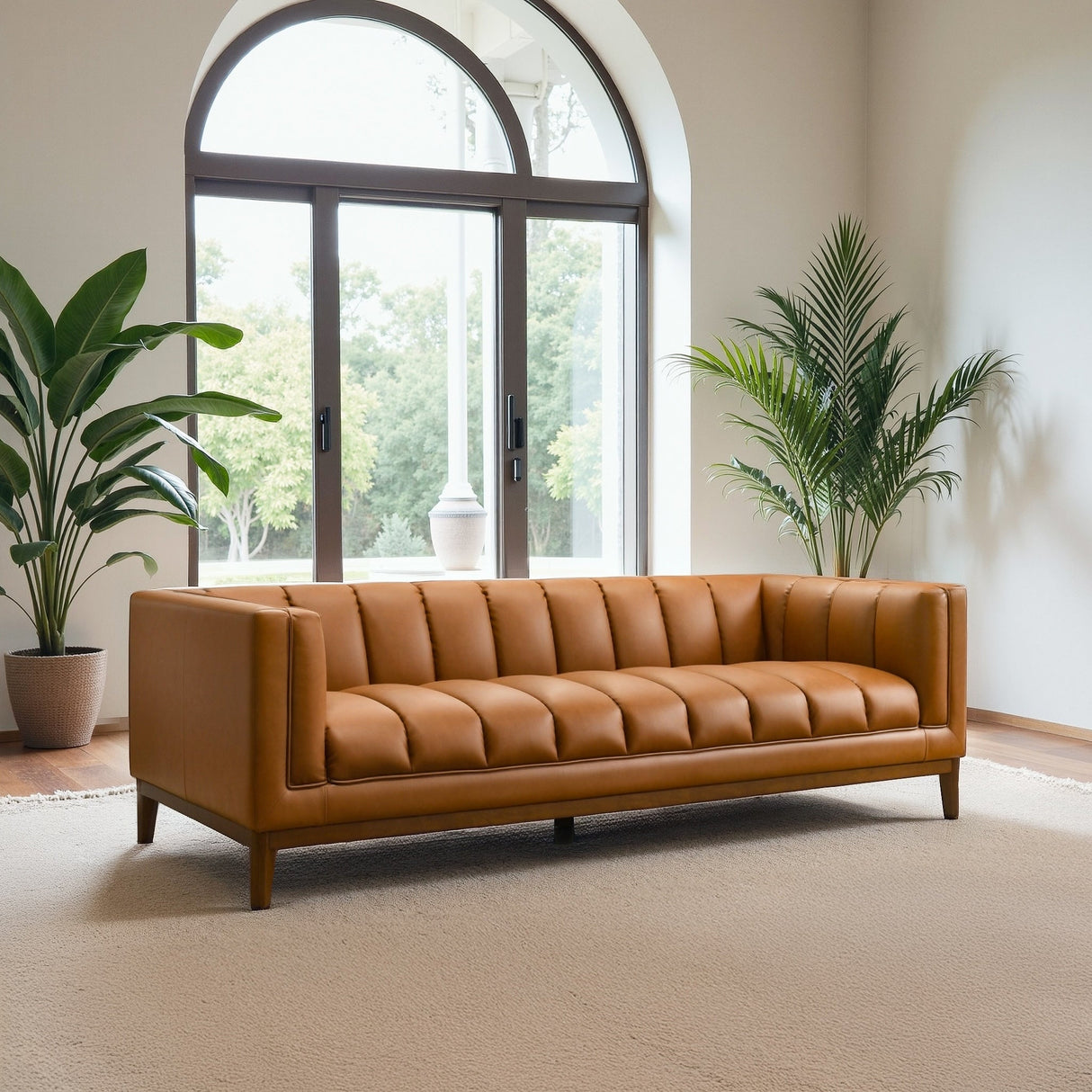 Melissa Mid-Century Cognac Vegan Leather Modern Sofa by Ashcroft Imports at Eve Furniture