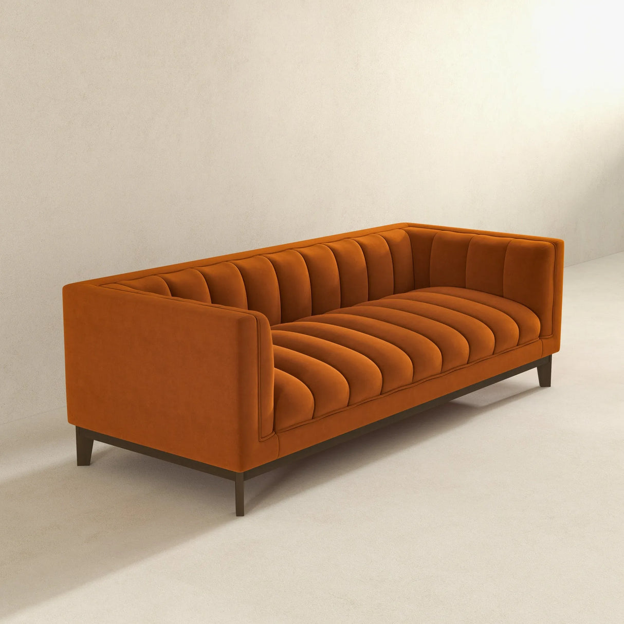 Melissa Mid-Century Orange Velvet Modern Sofa by Ashcroft Furniture at Eve Furniture