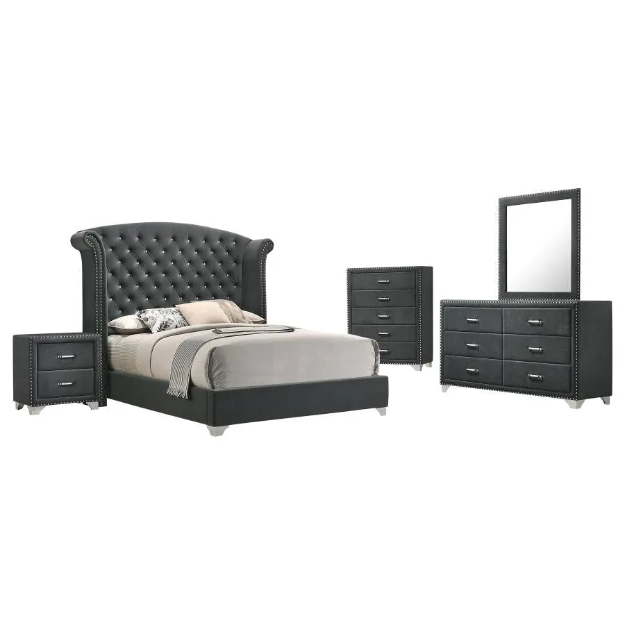 Melody Gray 5-Piece Eastern King Tufted Upholstered Bedroom Set by Coaster at Eve Furniture