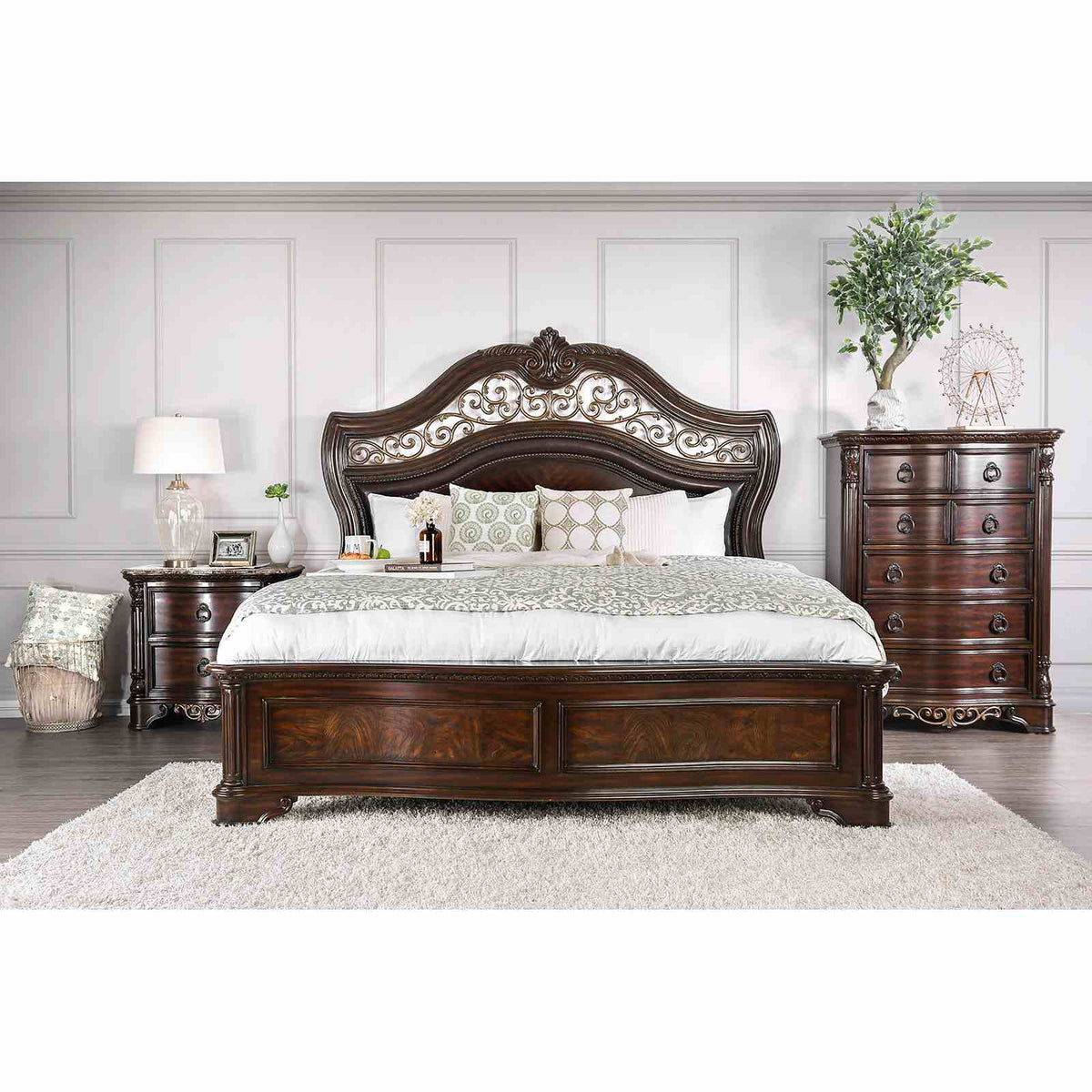 Menodora Brown Cherry California King Bed