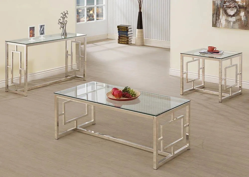 Merced Nickel Square Tempered Glass Top End Table by Coaster at Eve Furniture