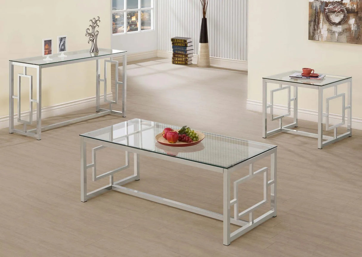 Merced Nickel Square Tempered Glass Top End Table by Coaster at Eve Furniture