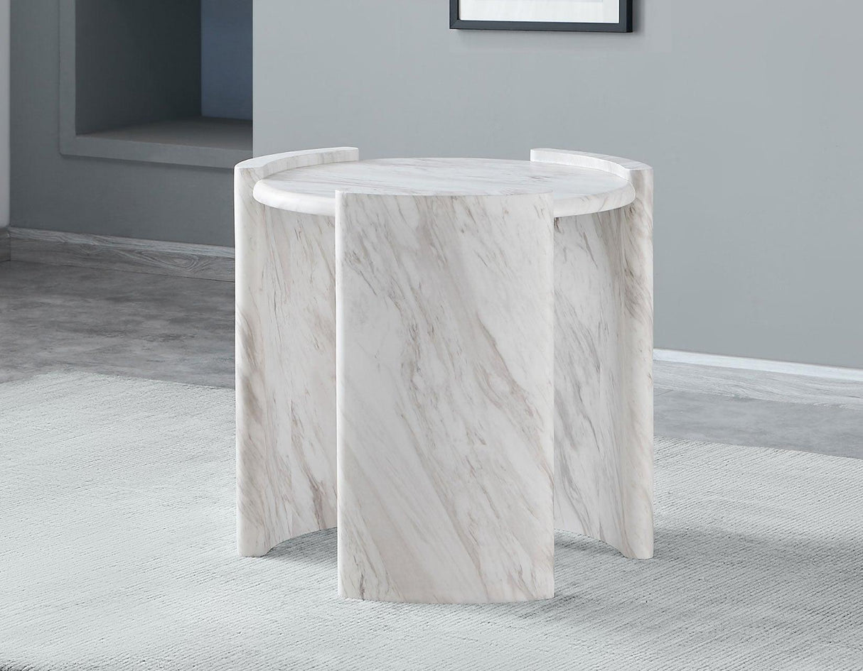 Merino Faux-Marble Round End Table by Steve Silver at Eve Furniture