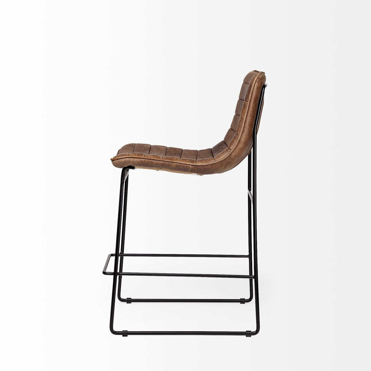 Meritt 37" Total Height Brown Leather Seat Black Metal Frame Stool by Mercana at Eve Furniture