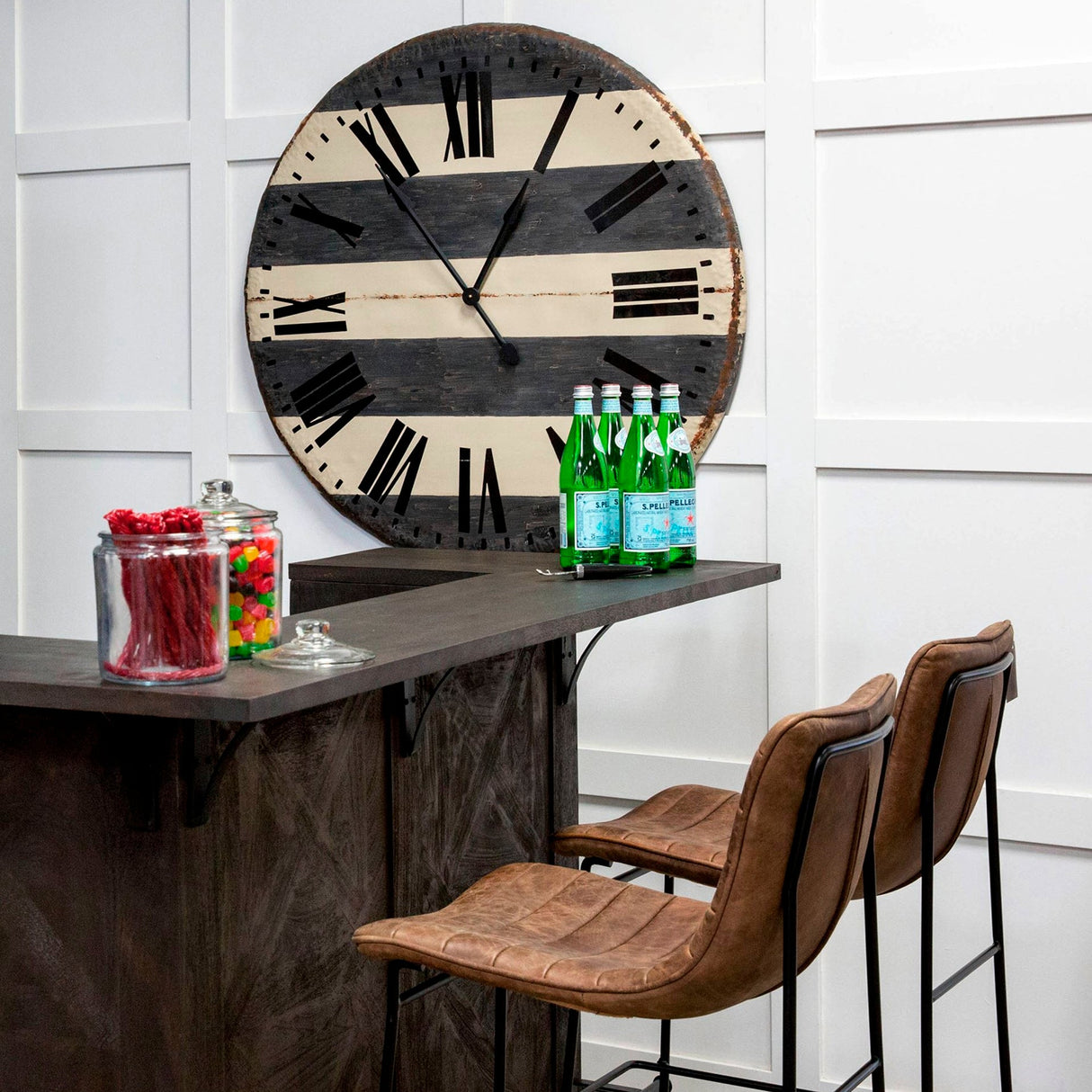 Meritt 37" Total Height Brown Leather Seat Black Metal Frame Stool by Mercana at Eve Furniture