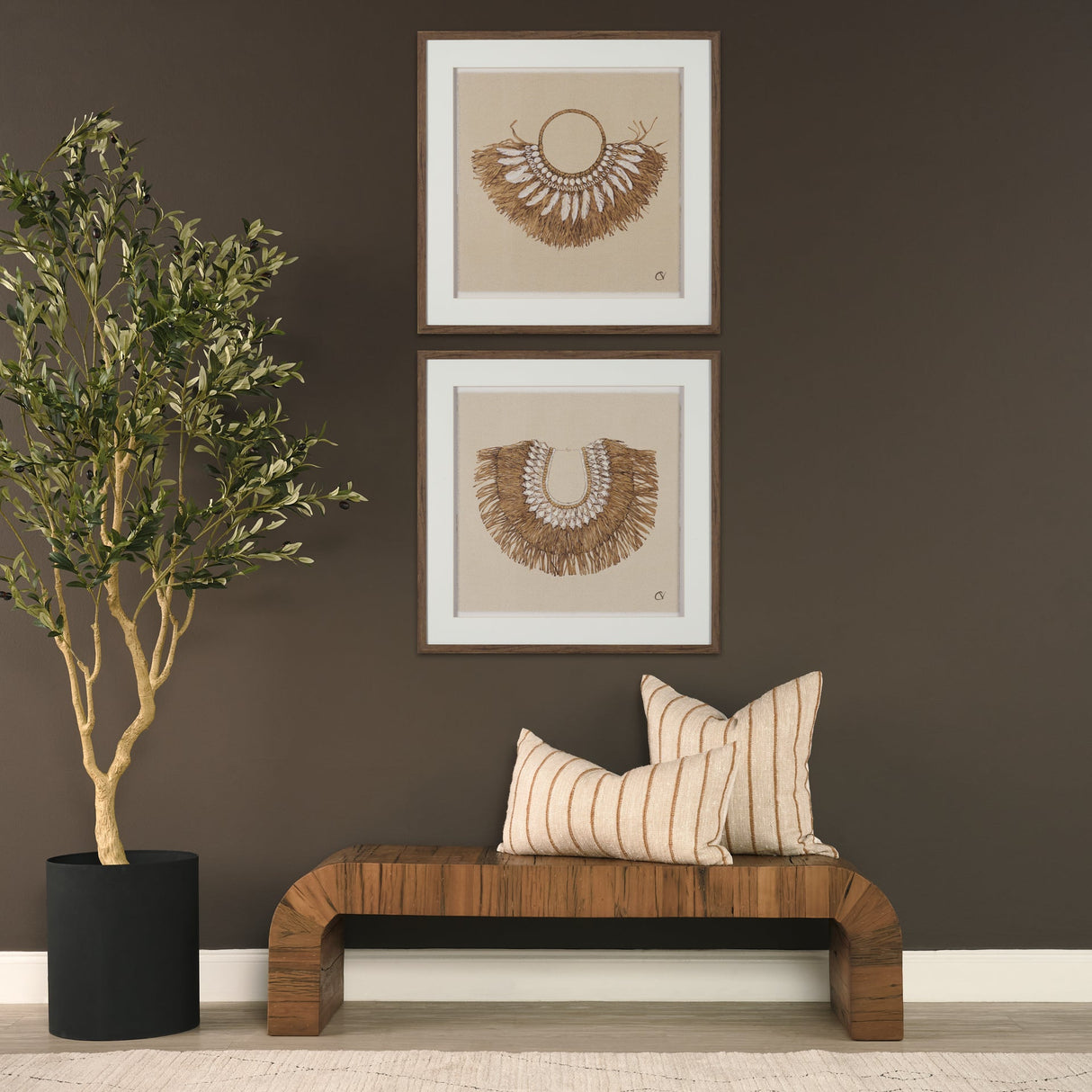 Merrick Square Natural Beige w/ Orange Stripes Decorative Pillow by Mercana at Eve Furniture