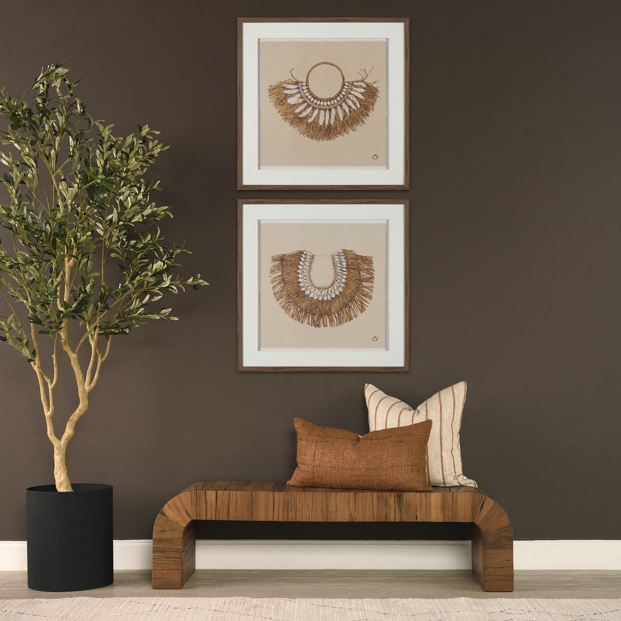 Merrick Square Natural Beige w/ Orange Stripes Decorative Pillow by Mercana at Eve Furniture