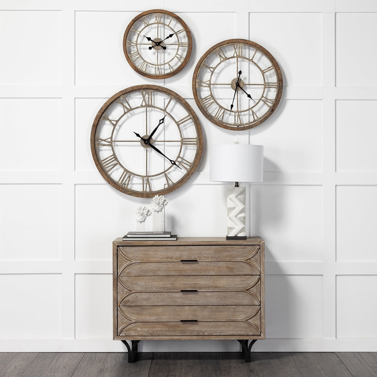 Mething Light Brown Small Farmhouse Wall Clock by Mercana at Eve Furniture