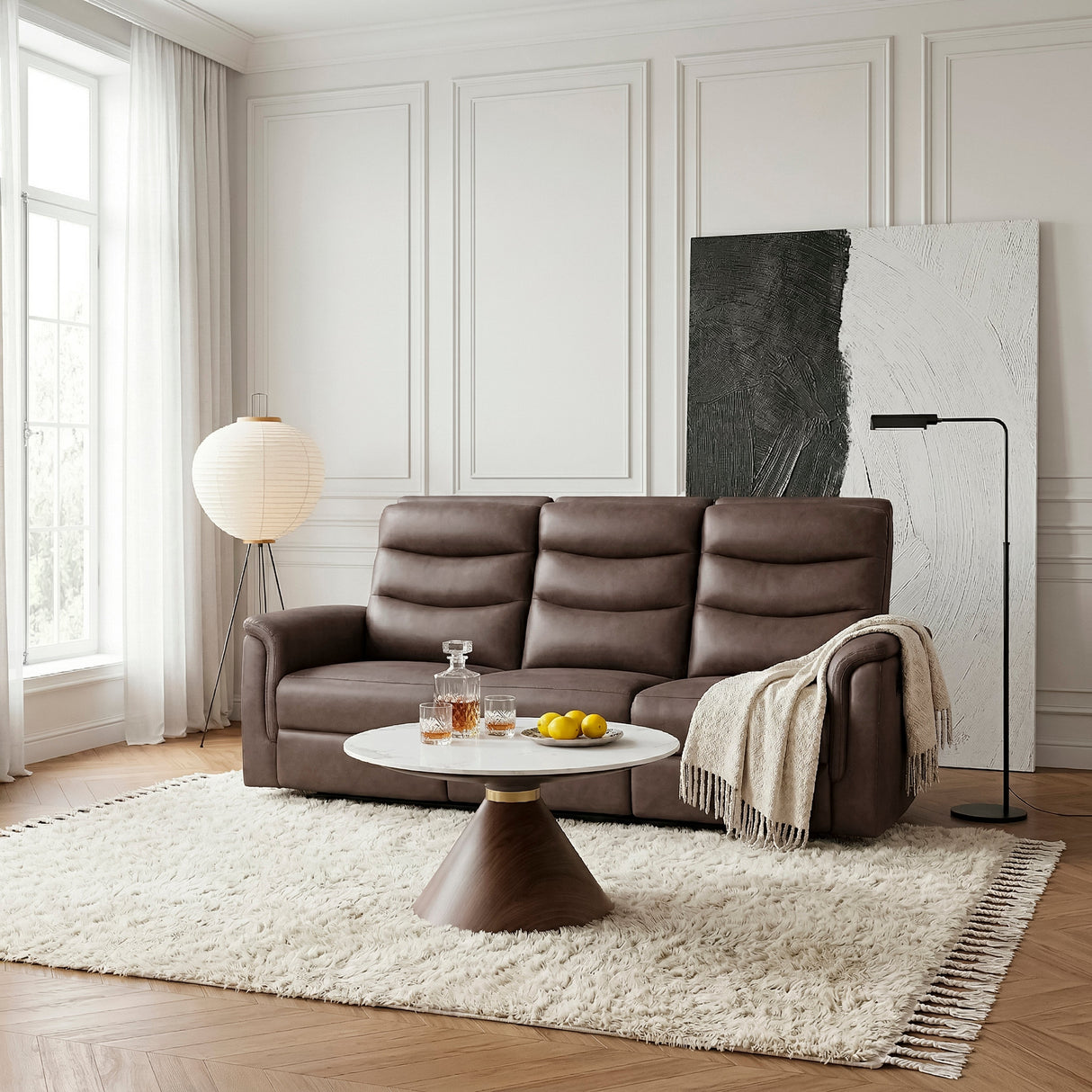 Metric Brown Double Reclining Sofa with Drop-down Cup Holders by Homelegance at Eve Furniture
