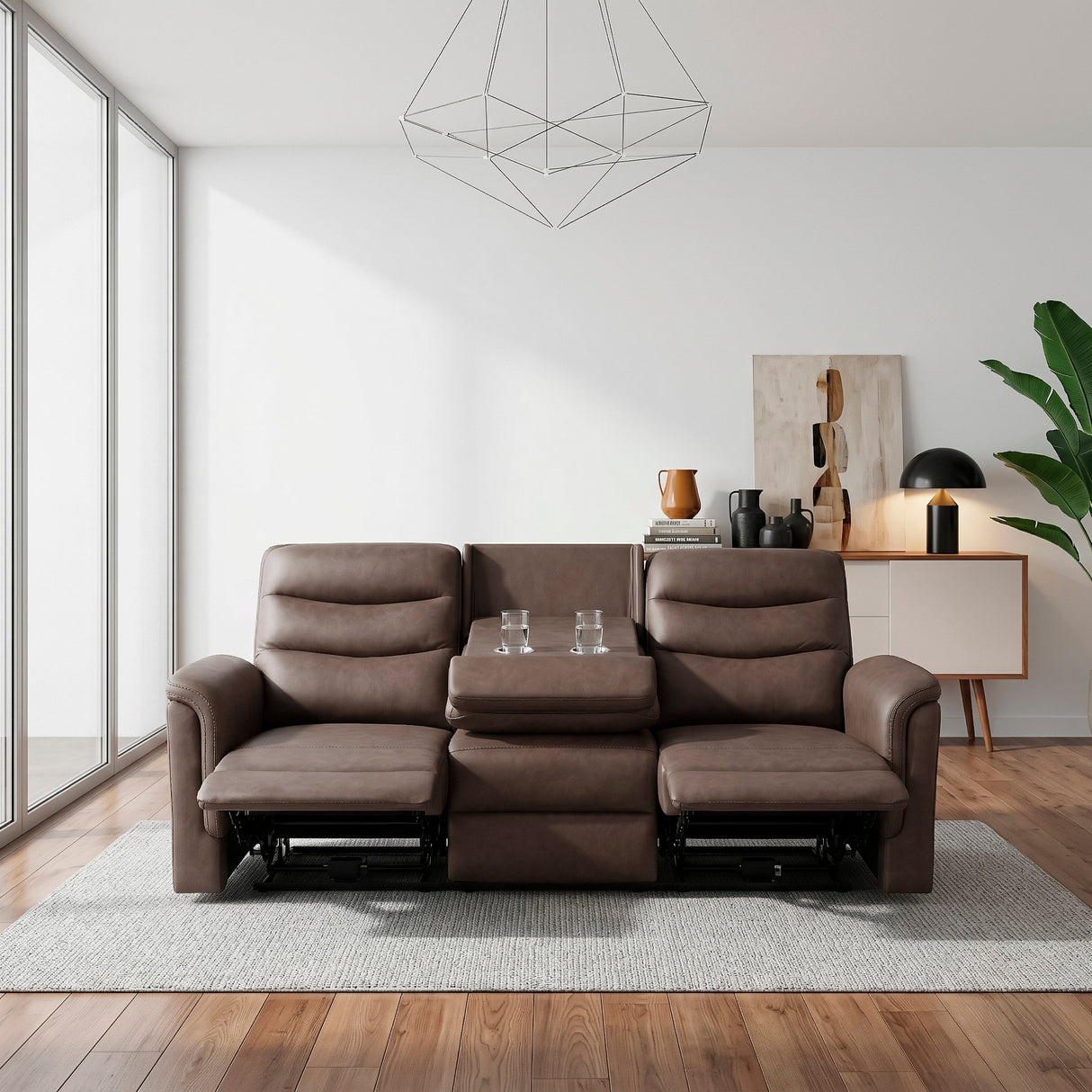 Metric Brown Double Reclining Sofa with Drop-down Cup Holders by Homelegance at Eve Furniture