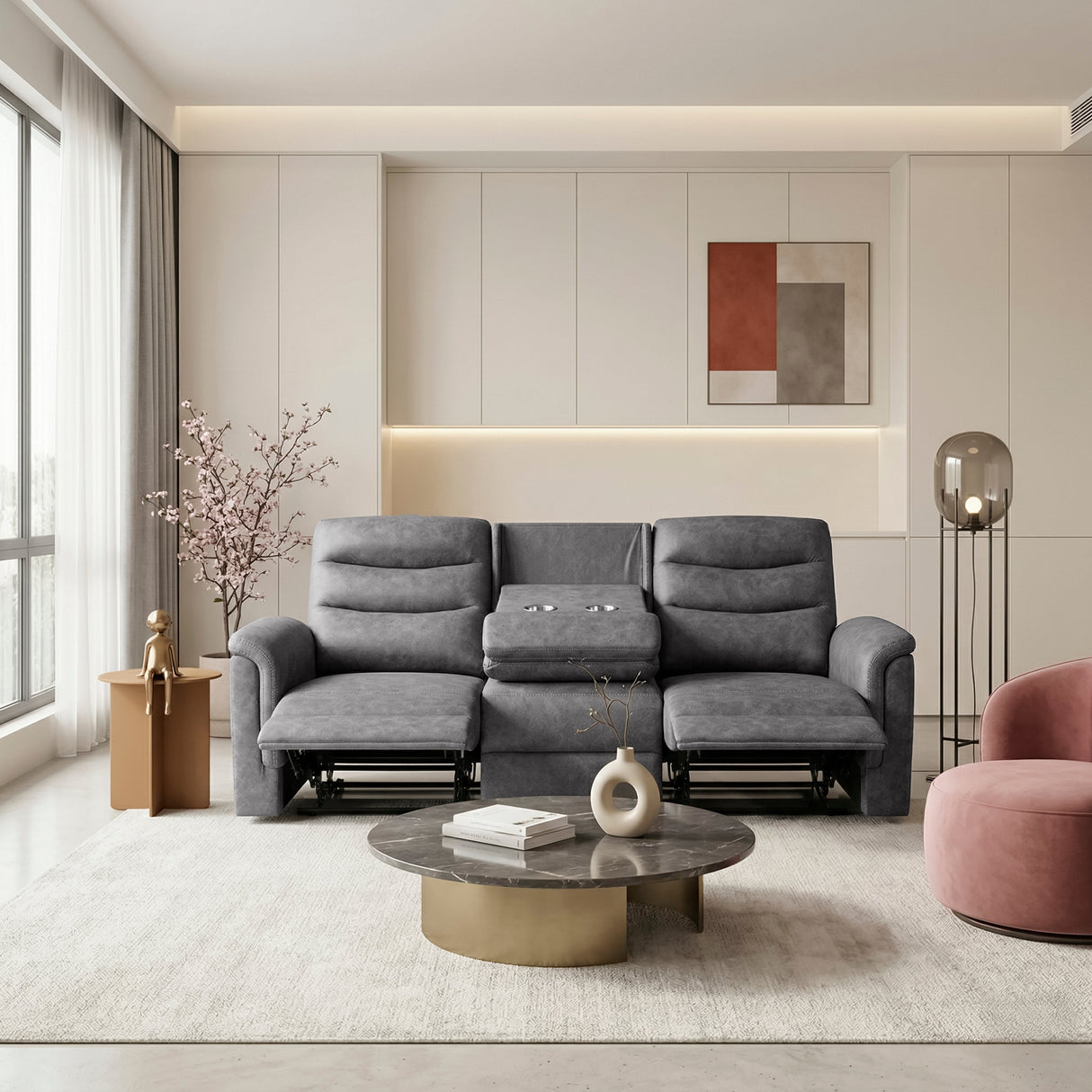 Metric Gray Double Reclining Sofa with Drop-down Cup Holders by Homelegance at Eve Furniture