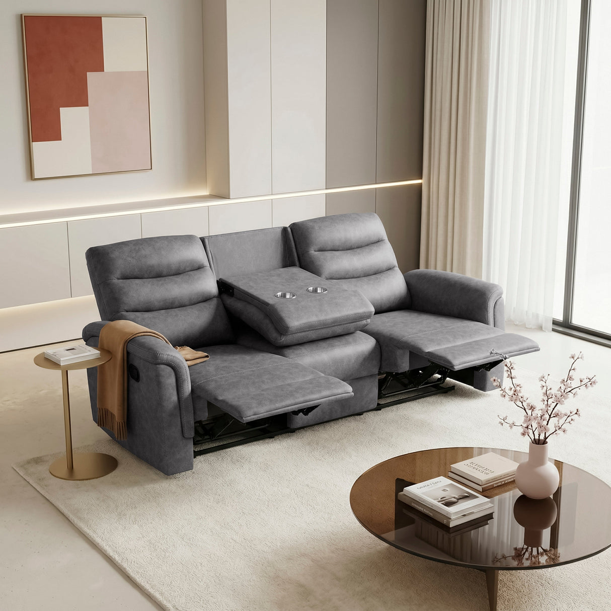 Metric Gray Double Reclining Sofa with Drop-down Cup Holders by Homelegance at Eve Furniture