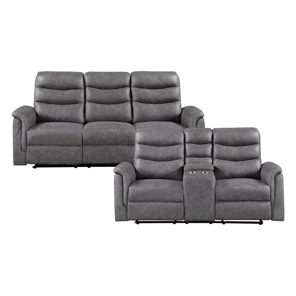 Metric Gray Double Reclining Sofa with Drop-down Cup Holders by Homelegance at Eve Furniture