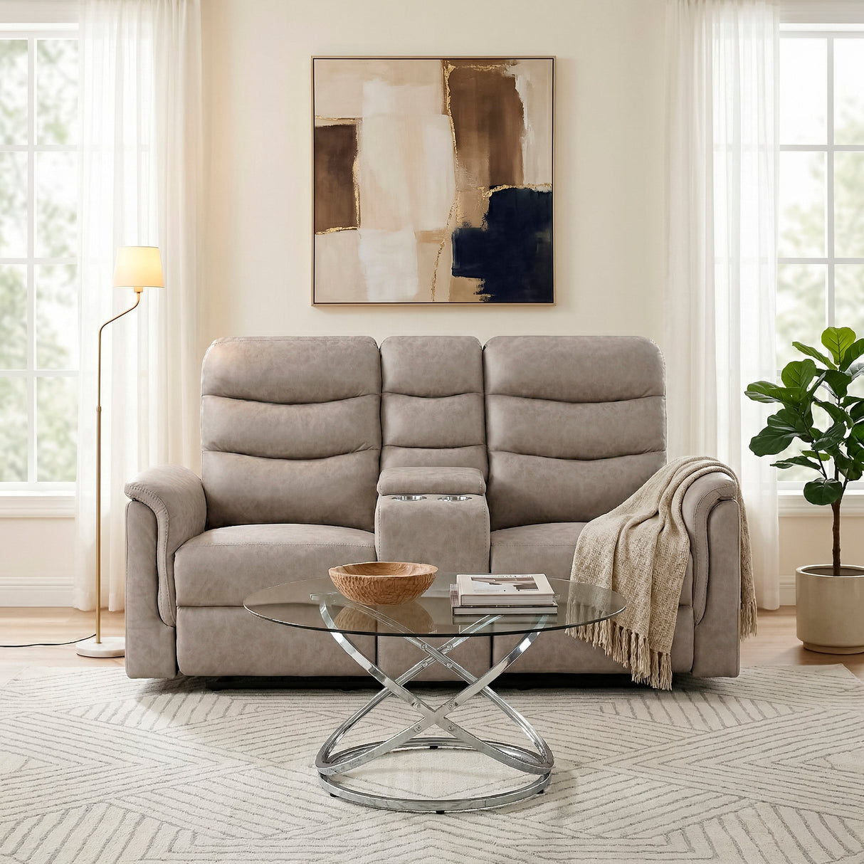 Metric Taupe Double Glider Reclining Loveseat with Center Console by Homelegance at Eve Furniture