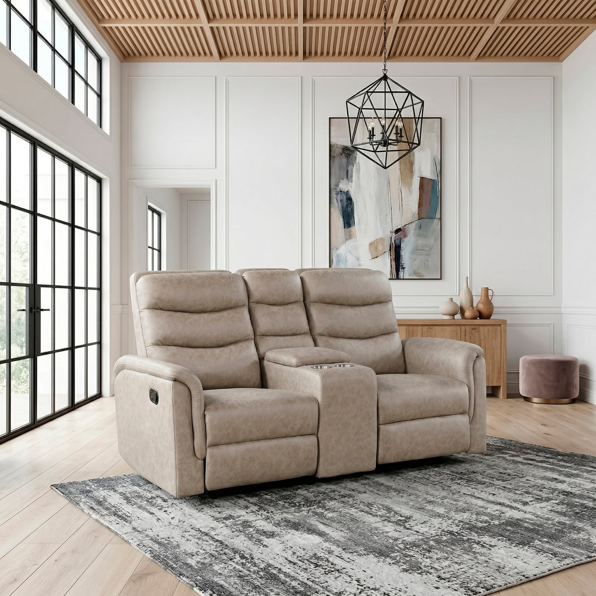 Metric Taupe Double Glider Reclining Loveseat with Center Console by Homelegance at Eve Furniture