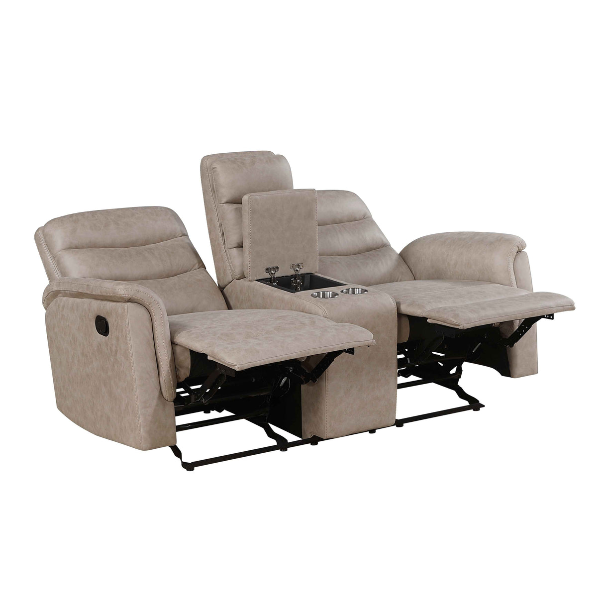 Metric Taupe Double Glider Reclining Loveseat with Center Console
