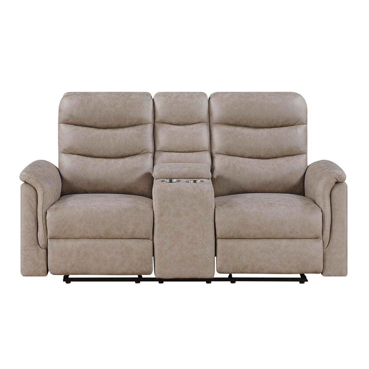 Metric Taupe Double Glider Reclining Loveseat with Center Console