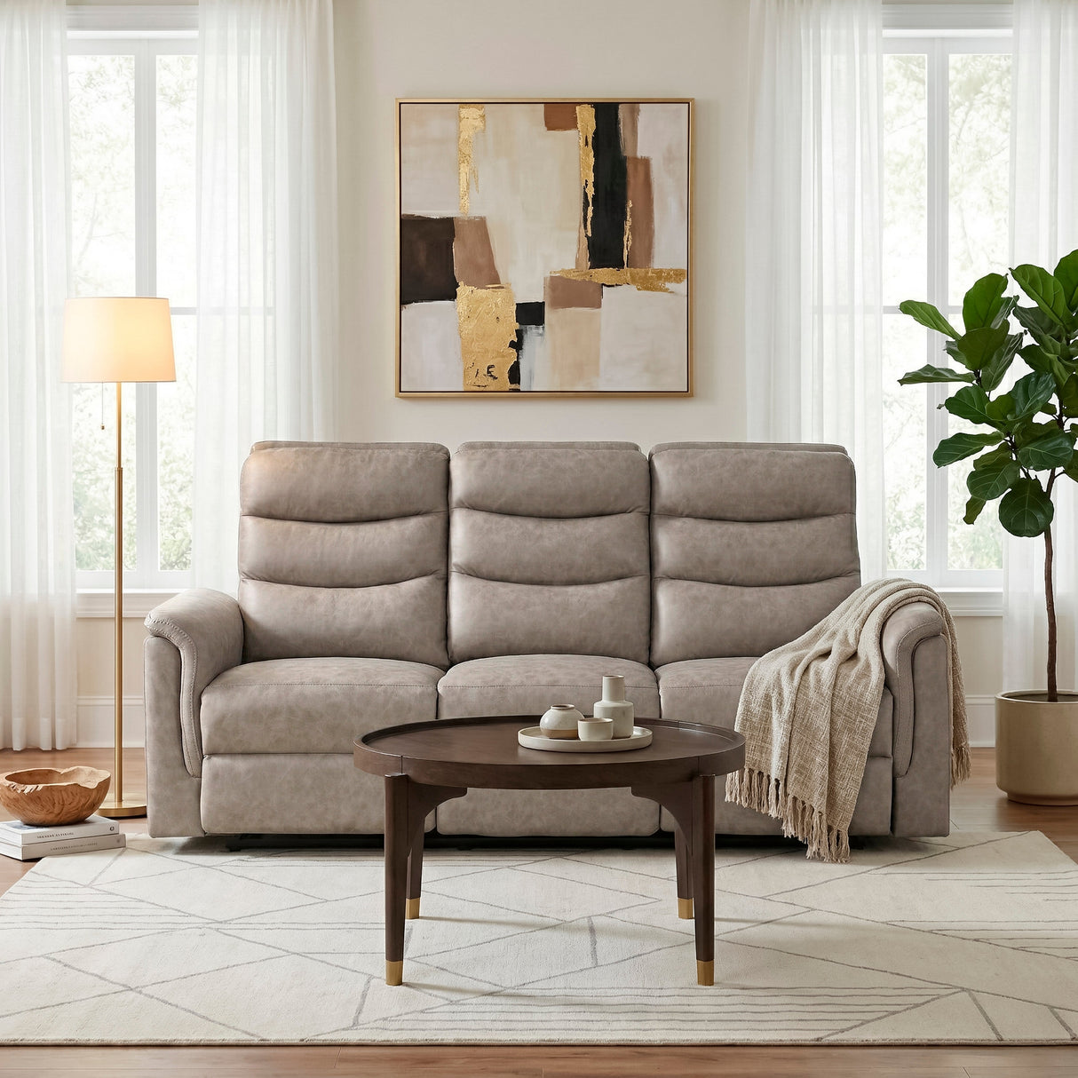 Metric Taupe Double Reclining Sofa with Drop-down Cup Holders by Homelegance at Eve Furniture