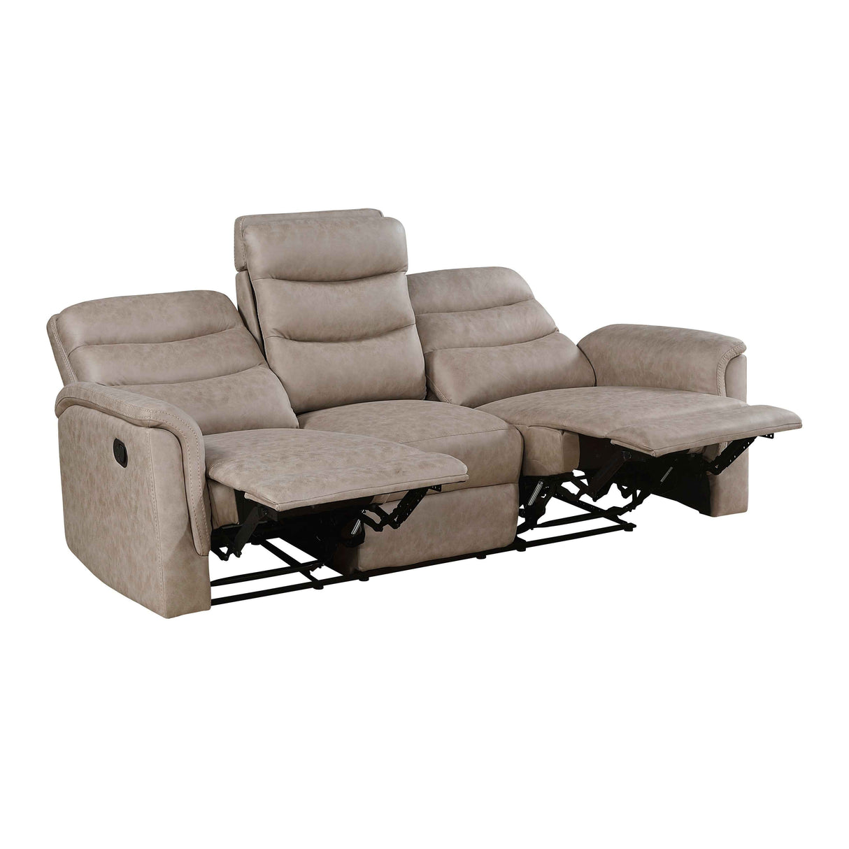 Metric Taupe Double Reclining Sofa with Drop-down Cup Holders