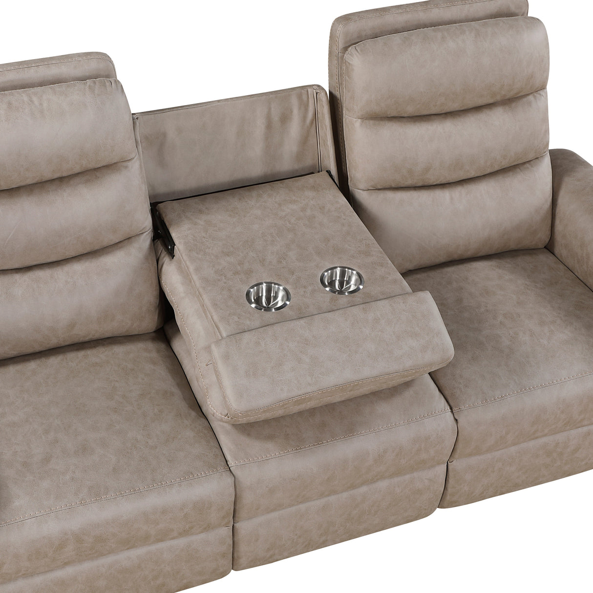 Metric Taupe Double Reclining Sofa with Drop-down Cup Holders by Homelegance at Eve Furniture