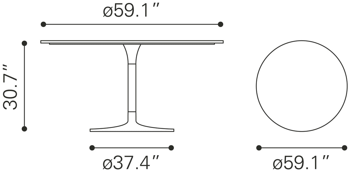 Metropolis Gray & Silver Dining Table (60") by Zuomod at Eve Furniture