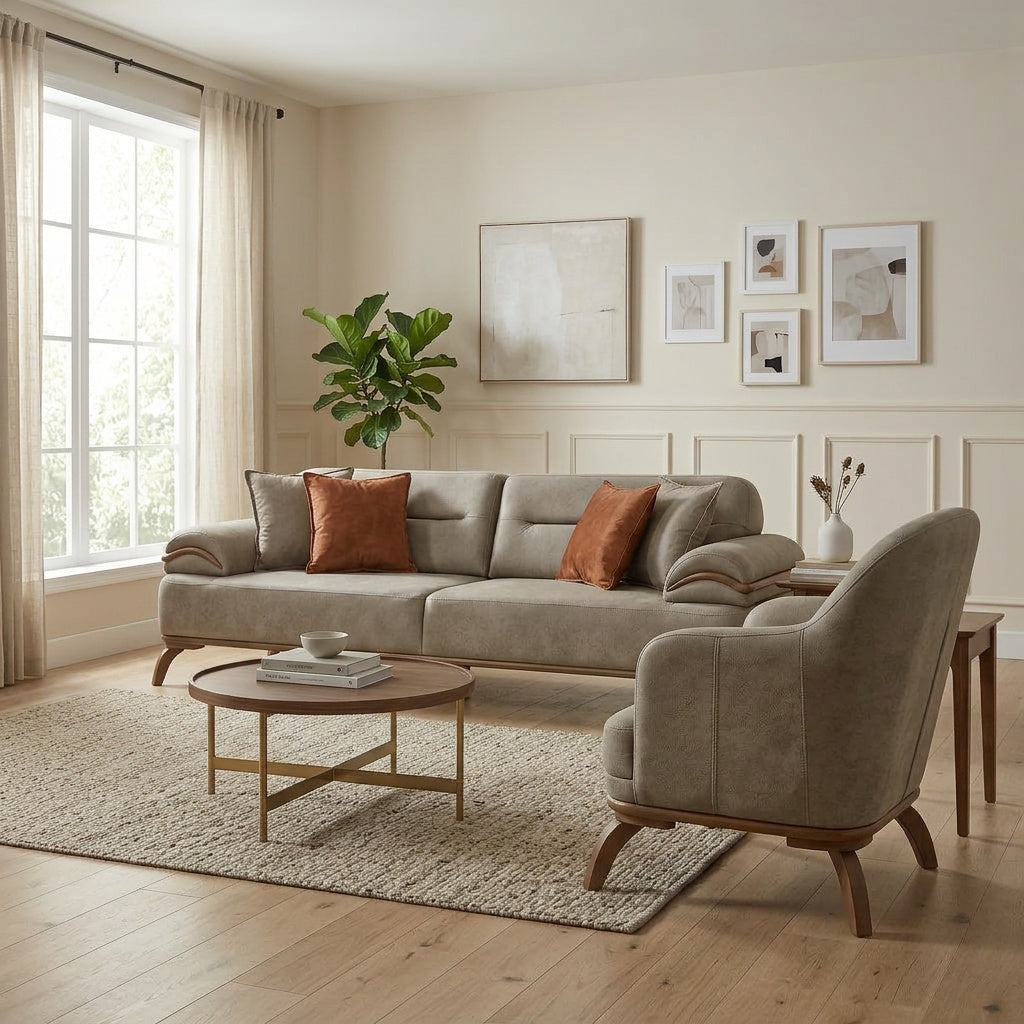 Mia 4-pieces (2 Sofa & 2 Chair) Livingroom Set Beige by Furnia at Eve Furniture